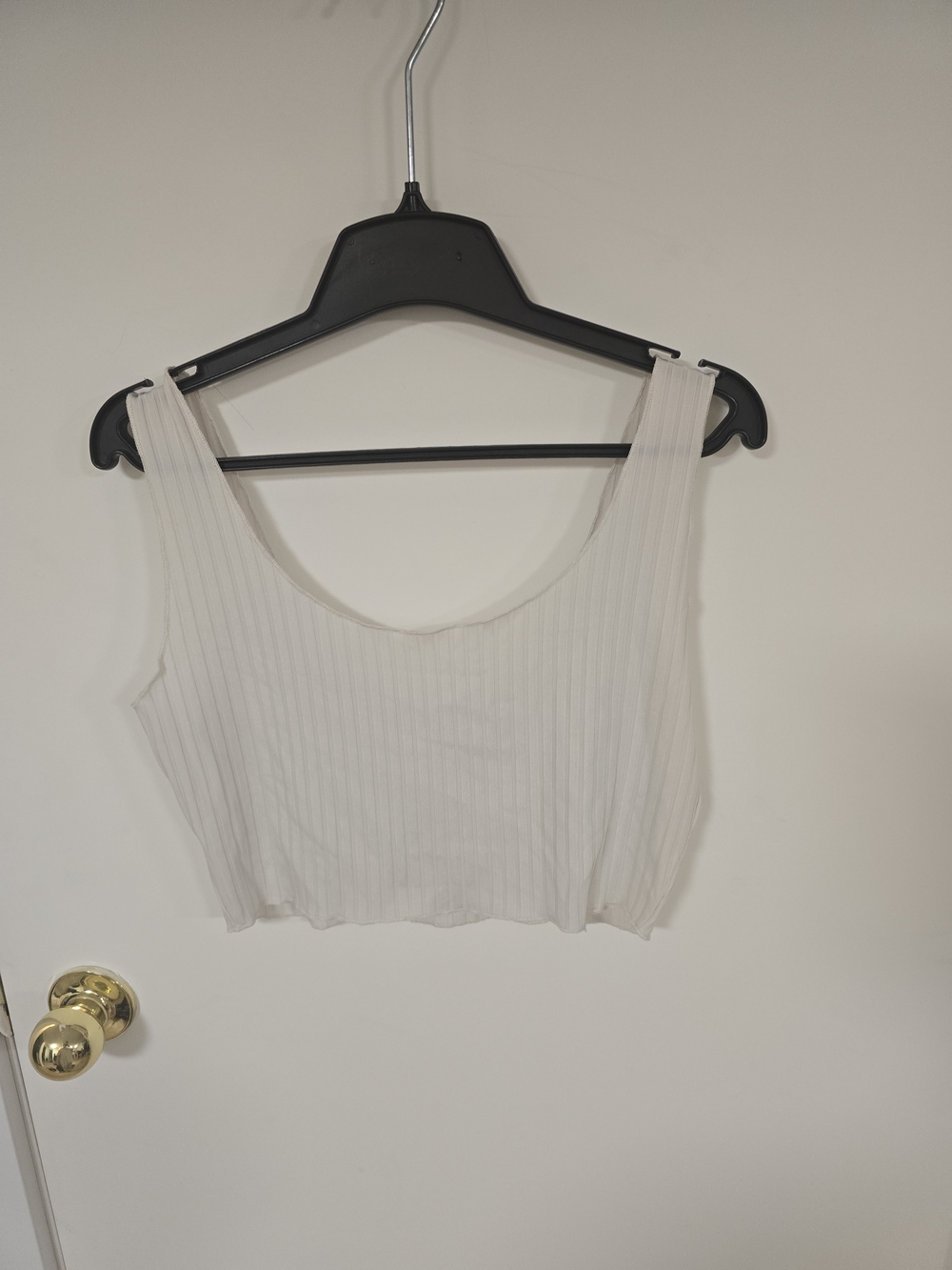 Women's Cream Ribbed Cropped Tank with Button Detail - Picture 2 of 3